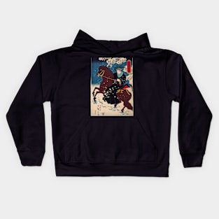 A Native American Woman on Horseback in the Snow Kids Hoodie